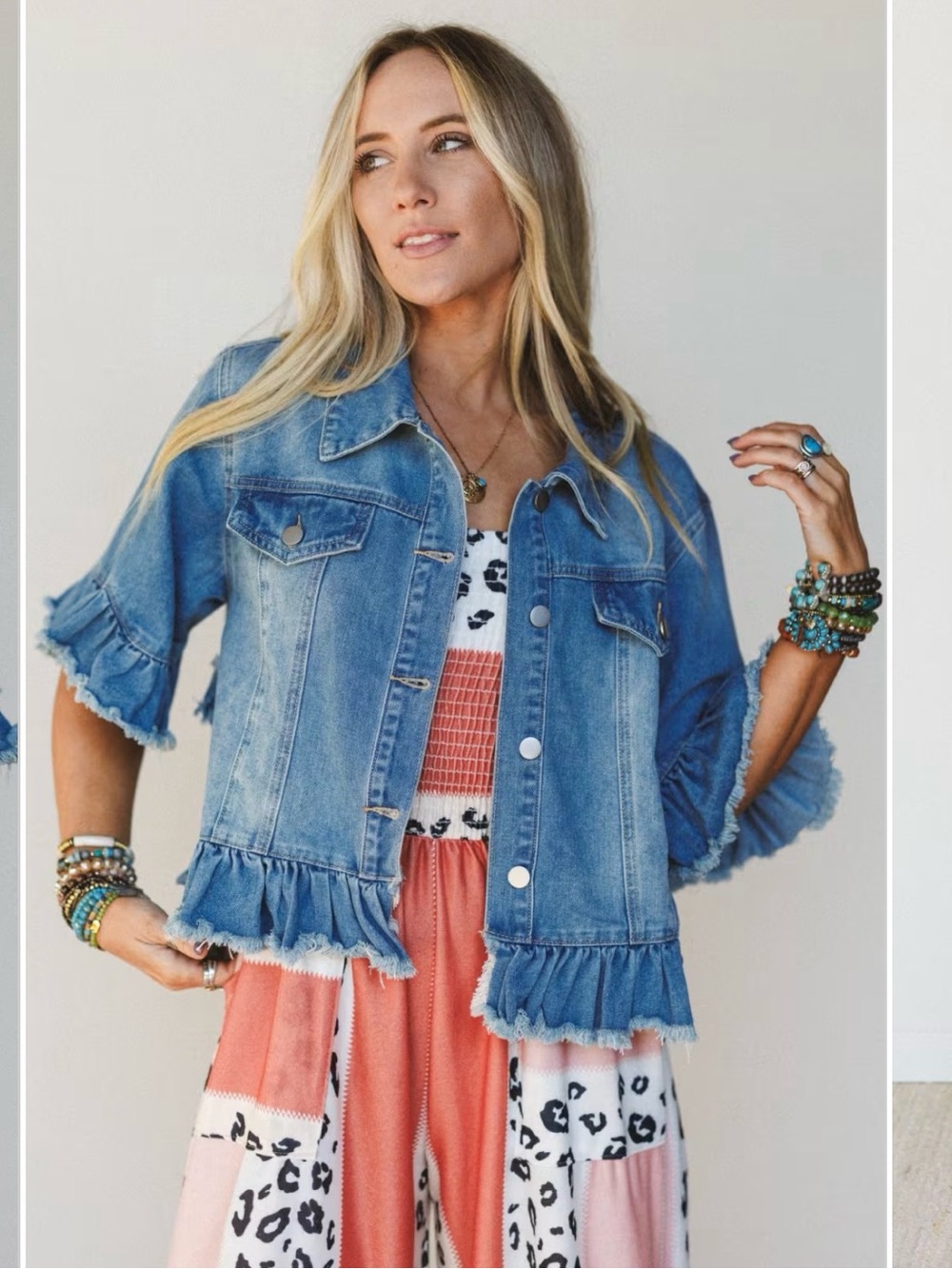 Hayden Los Angeles Ruffle Denim Jacket | Frayed Trim | NWT